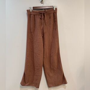 Cozy Brown Knit Wide-Leg Pants